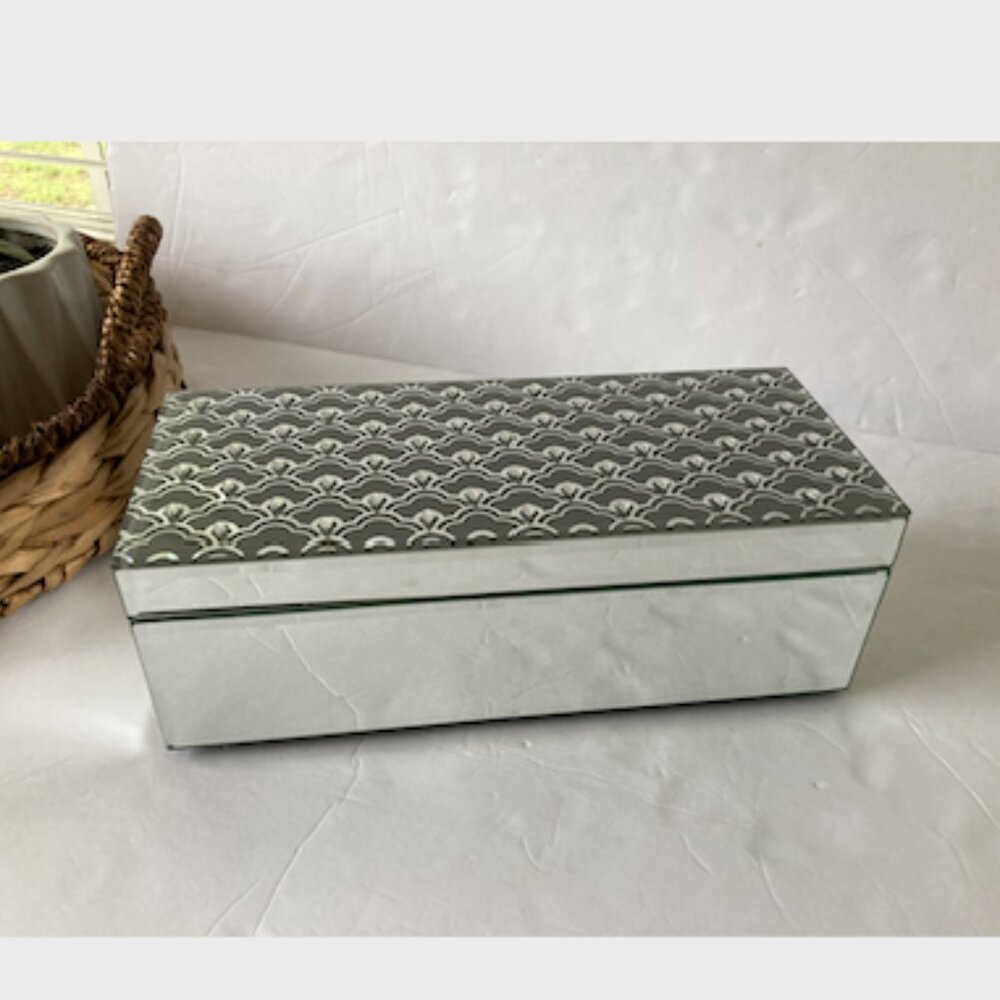 Domain Mirrored Glass Crystal Studded Jewle Box 12" x 5" x 4"